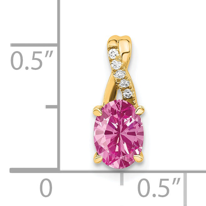 Oval Gemstone & Diamond Pendant - 14k Yellow Gold / Natural / Pink Sapphire (Colors), Lab Created
