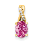 Oval Gemstone & Diamond Pendant - 14k Yellow Gold / Natural / Pink Sapphire (Colors), Lab Created