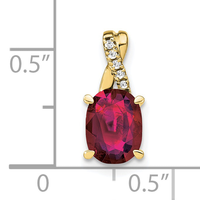 Oval Gemstone & Diamond Pendant - 10k Yellow Gold / Natural / Red Ruby, Lab Created, Standard