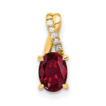 Oval Gemstone & Diamond Pendant - 14k Yellow Gold / Natural / Red Ruby, Lab Created, I2 (A)