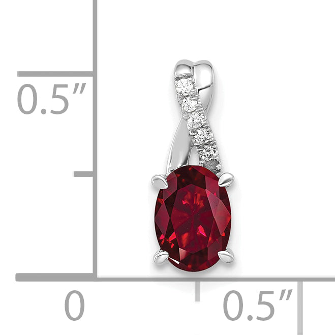 Oval Gemstone & Diamond Pendant - 14k White Gold / Natural / Red Ruby, Lab Created, I2 (A)