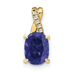 Oval Gemstone & Diamond Pendant - 10k Yellow Gold / Natural / Blue Sapphire, Lab Created, Standard