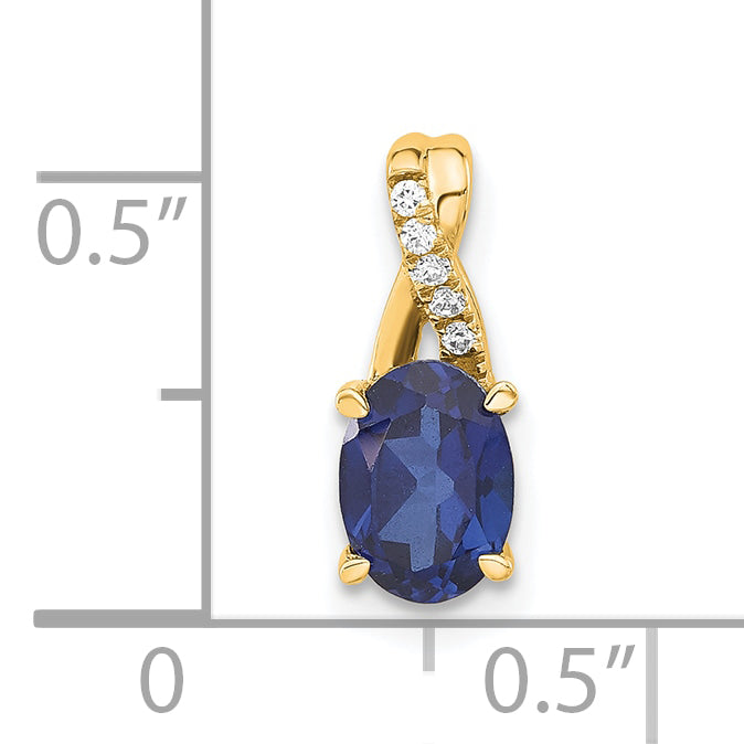 Oval Gemstone & Diamond Pendant - 14k Yellow Gold / Natural / Blue Sapphire, Lab Created, I2 (A)