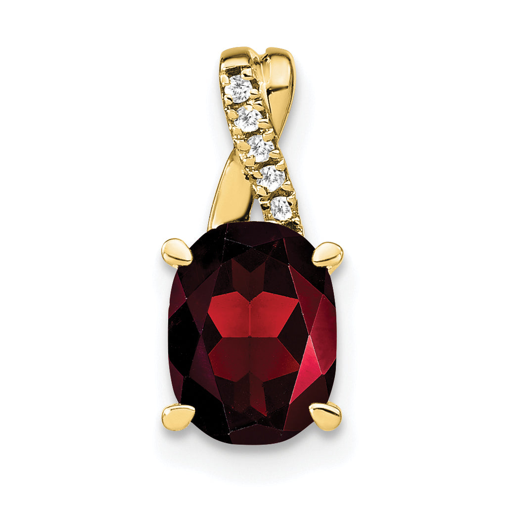 Oval Gemstone & Diamond Pendant - 10k Yellow Gold / Natural / Red Garnet