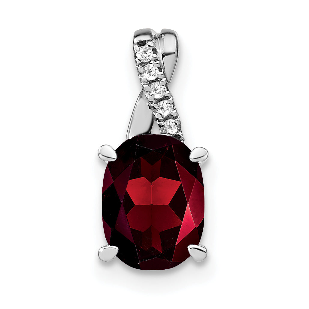 Oval Gemstone & Diamond Pendant - 14k White Gold / Natural / Red Garnet