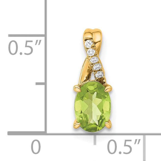 Oval Gemstone & Diamond Pendant - 14k Yellow Gold / Natural / Green Peridot