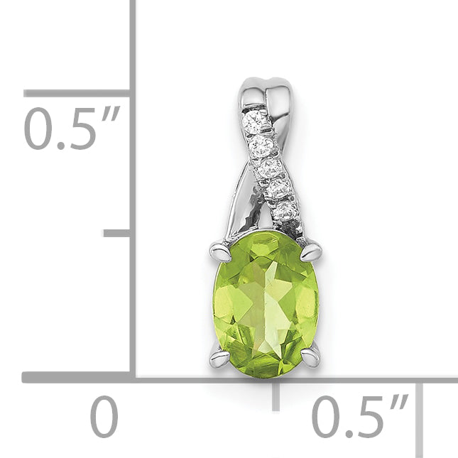 Oval Gemstone & Diamond Pendant - 14k White Gold / Natural / Green Peridot