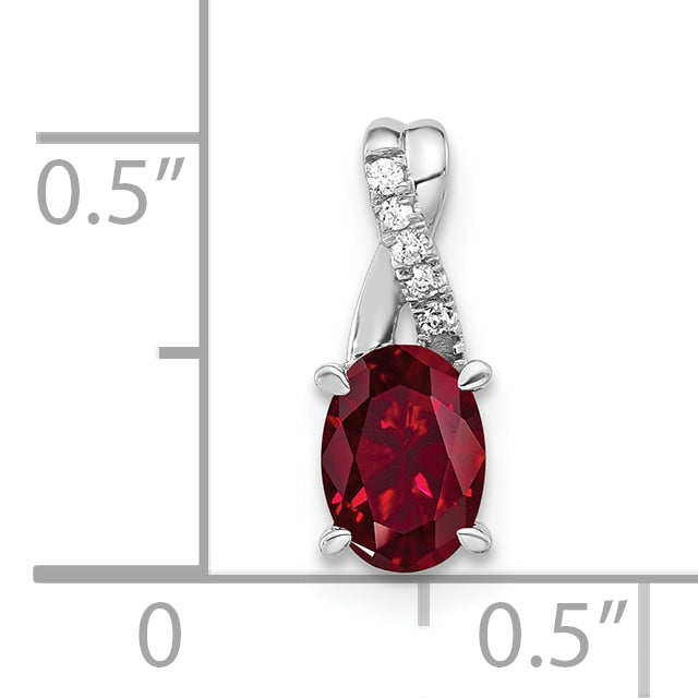 Oval Gemstone & Diamond Pendant - 14k White Gold / Natural / Red Ruby, Lab Created, Standard