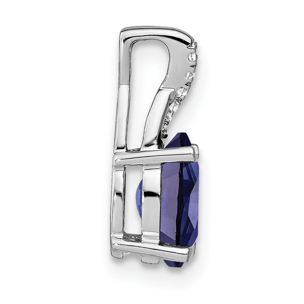 Oval Gemstone & Diamond Pendant - 14k White Gold / Natural / Blue Sapphire, Lab Created, Standard