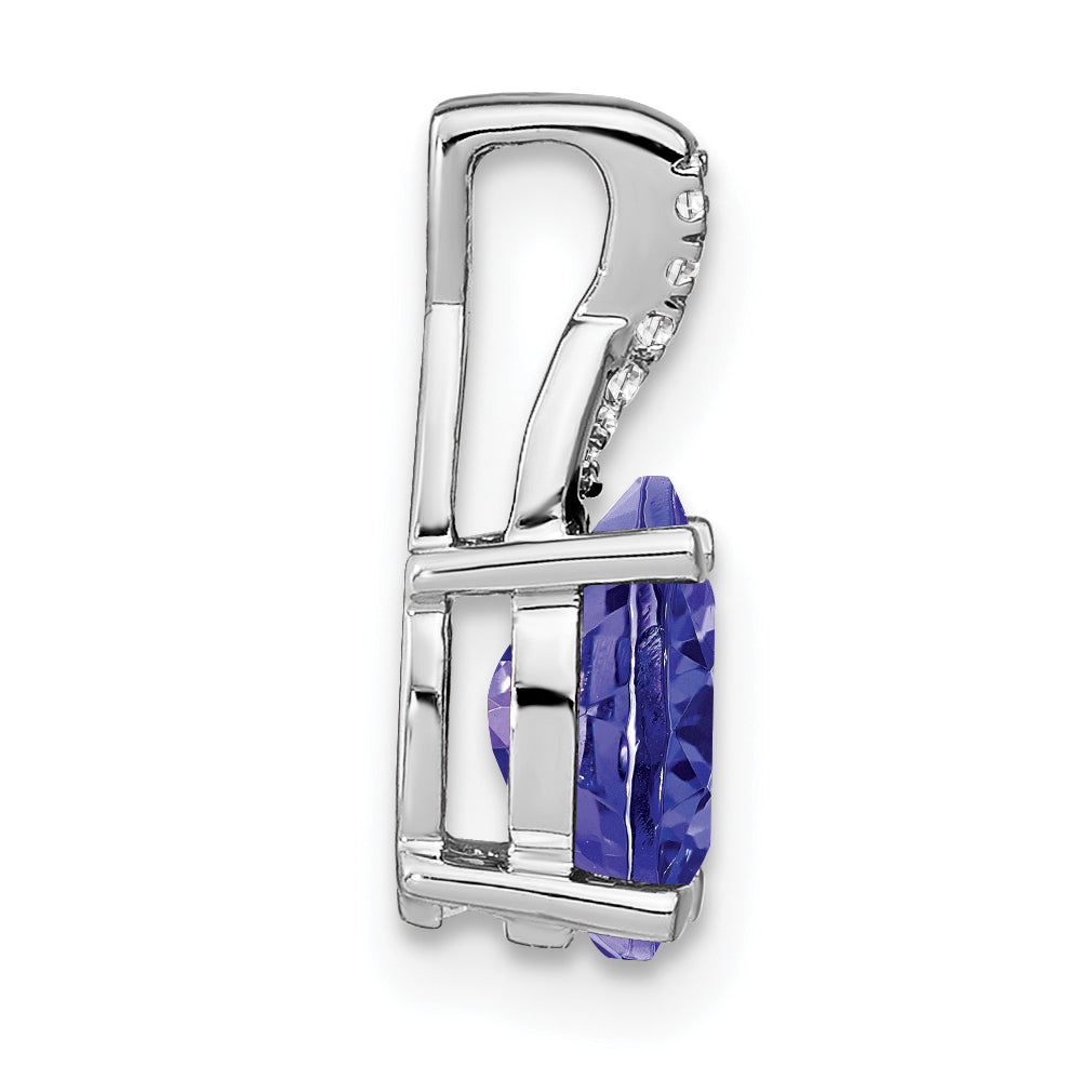 Oval Gemstone & Diamond Pendant - 14k White Gold / Natural / Blue Tanzanite
