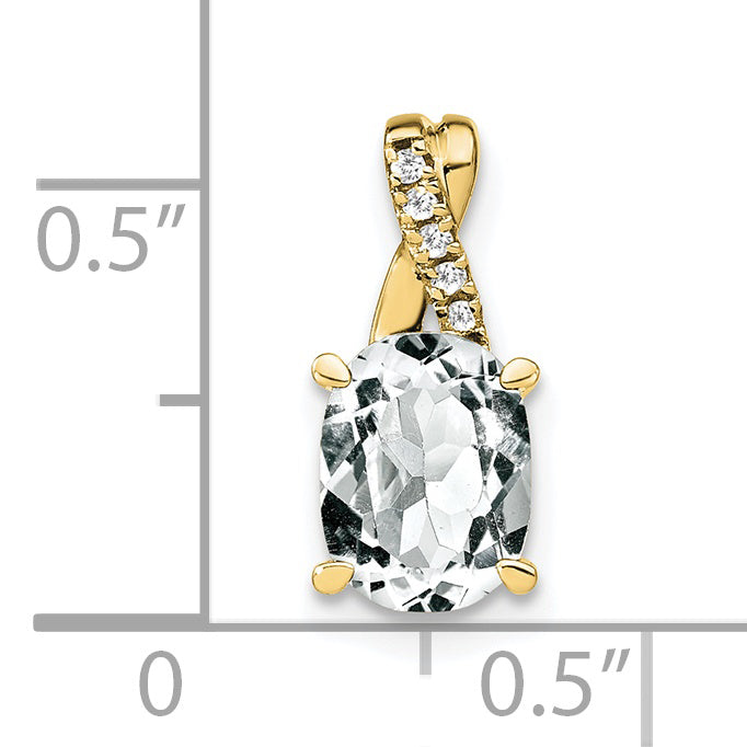 Oval Gemstone & Diamond Pendant - 10k Yellow Gold / Natural / White Topaz