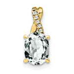 Oval Gemstone & Diamond Pendant - 10k Yellow Gold / Natural / White Topaz