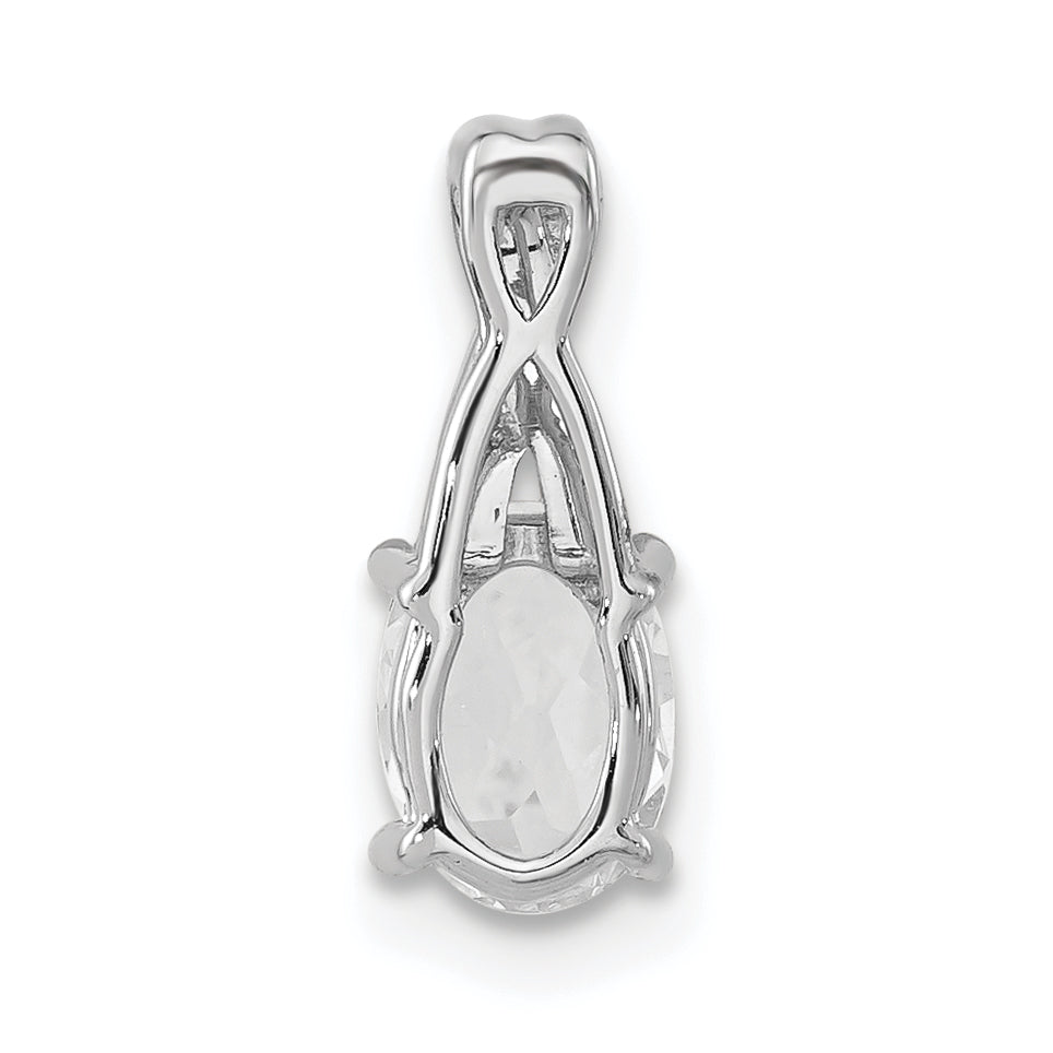 Oval Gemstone & Diamond Pendant - 14k White Gold / Natural / White White Topaz
