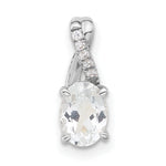 Oval Gemstone & Diamond Pendant - 14k White Gold / Natural / White White Topaz