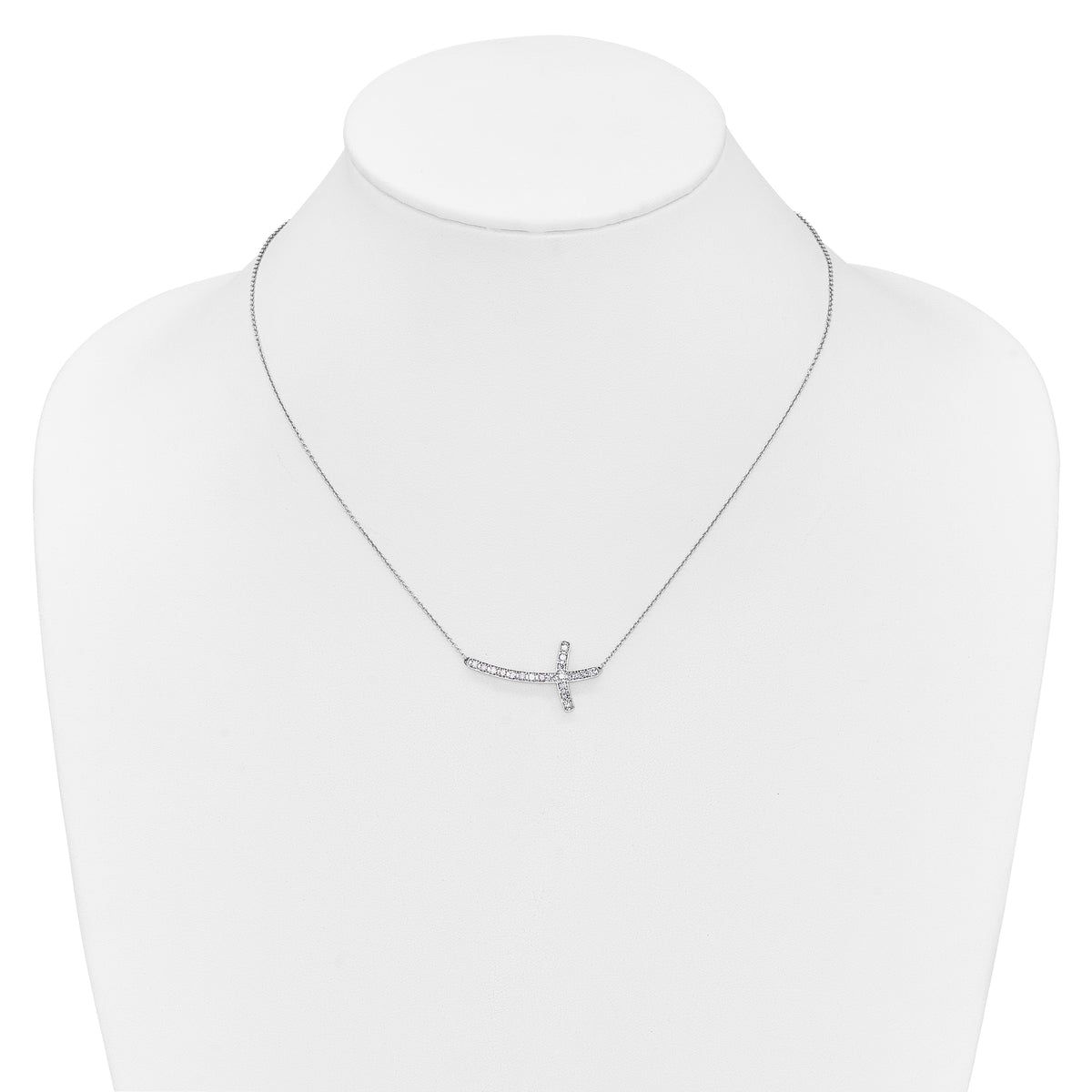 14k White Gold 1/2 carat Diamond Sideways Cross 18 inch Necklace