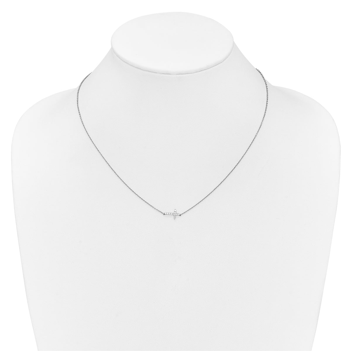 Diamond Sideways Cross Necklace - 10k White Gold / None / 1/10 ctw.