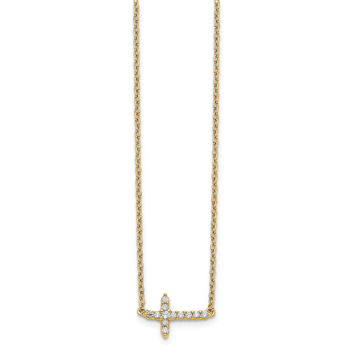 Diamond Sideways Cross Necklace - 14k Yellow Gold / Diamond / 1/10 ctw.