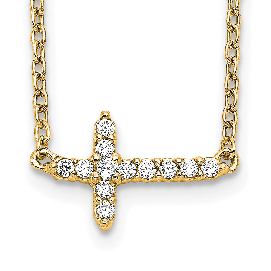 Diamond Sideways Cross Necklace - 14k Yellow Gold / Diamond / 1/10 ctw.