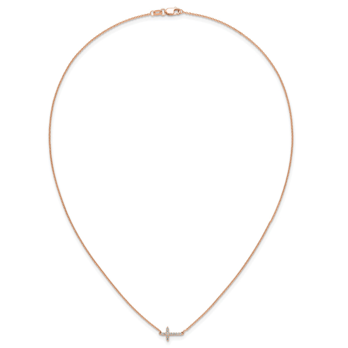 Diamond Sideways Cross Necklace - 14k Rose Gold / Diamond / 1/10 ctw.