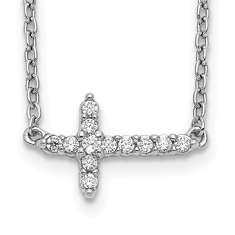 Diamond Sideways Cross Necklace - 14k White Gold / Diamond / 1/10 ctw.