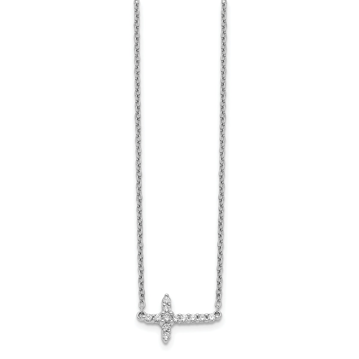 Diamond Sideways Cross Necklace - 10k White Gold / None / 1/6 ctw.