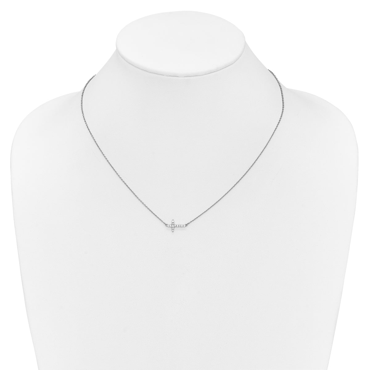 Diamond Sideways Cross Necklace - 10k White Gold / None / 1/6 ctw.