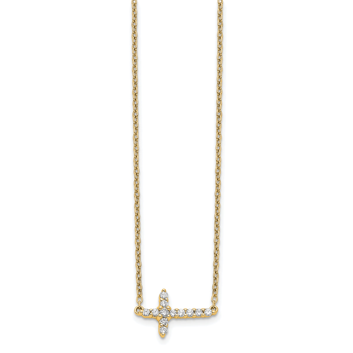 Diamond Sideways Cross Necklace - 10k Yellow Gold / None / 1/6 ctw.