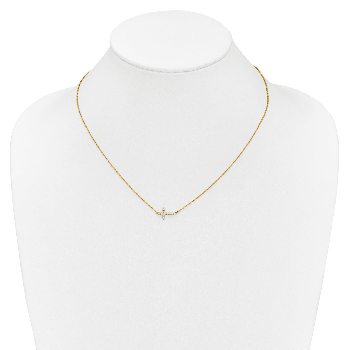 Diamond Sideways Cross Necklace - 10k Yellow Gold / None / 1/6 ctw.