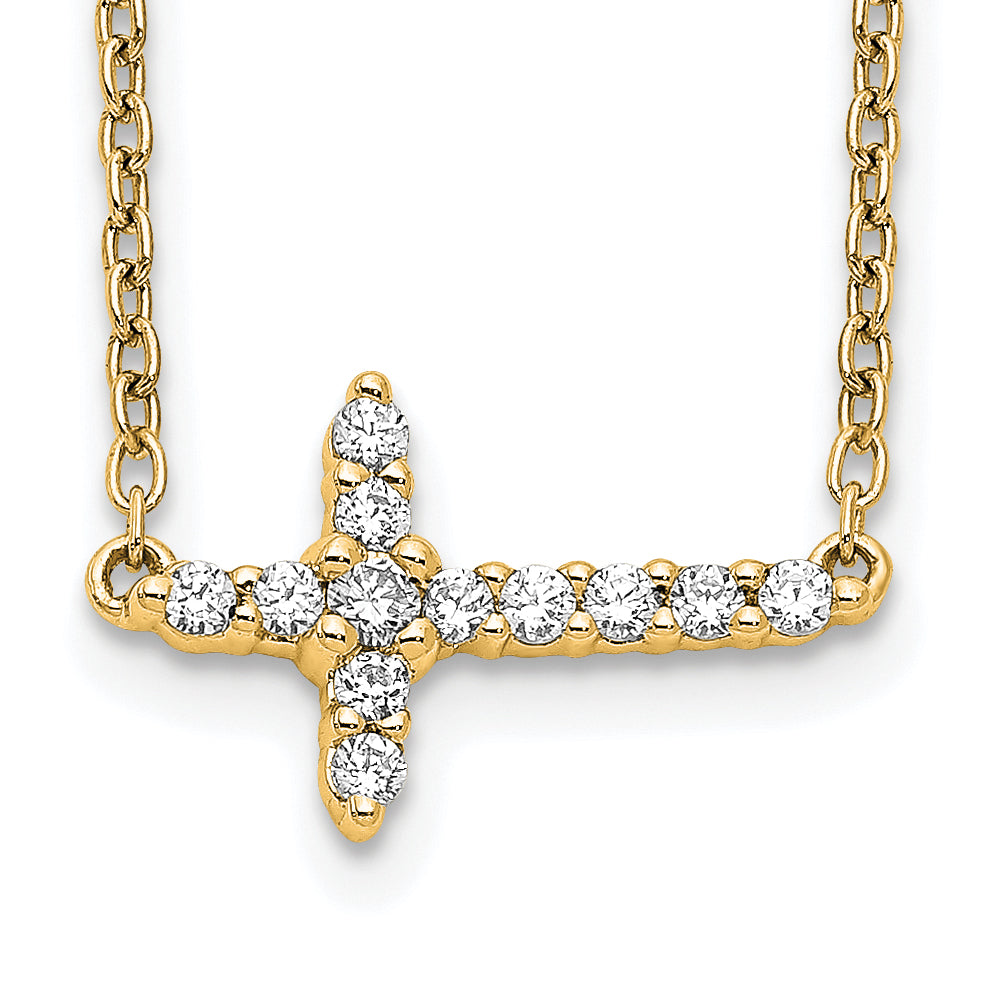 Diamond Sideways Cross Necklace - 10k Yellow Gold / None / 1/6 ctw.