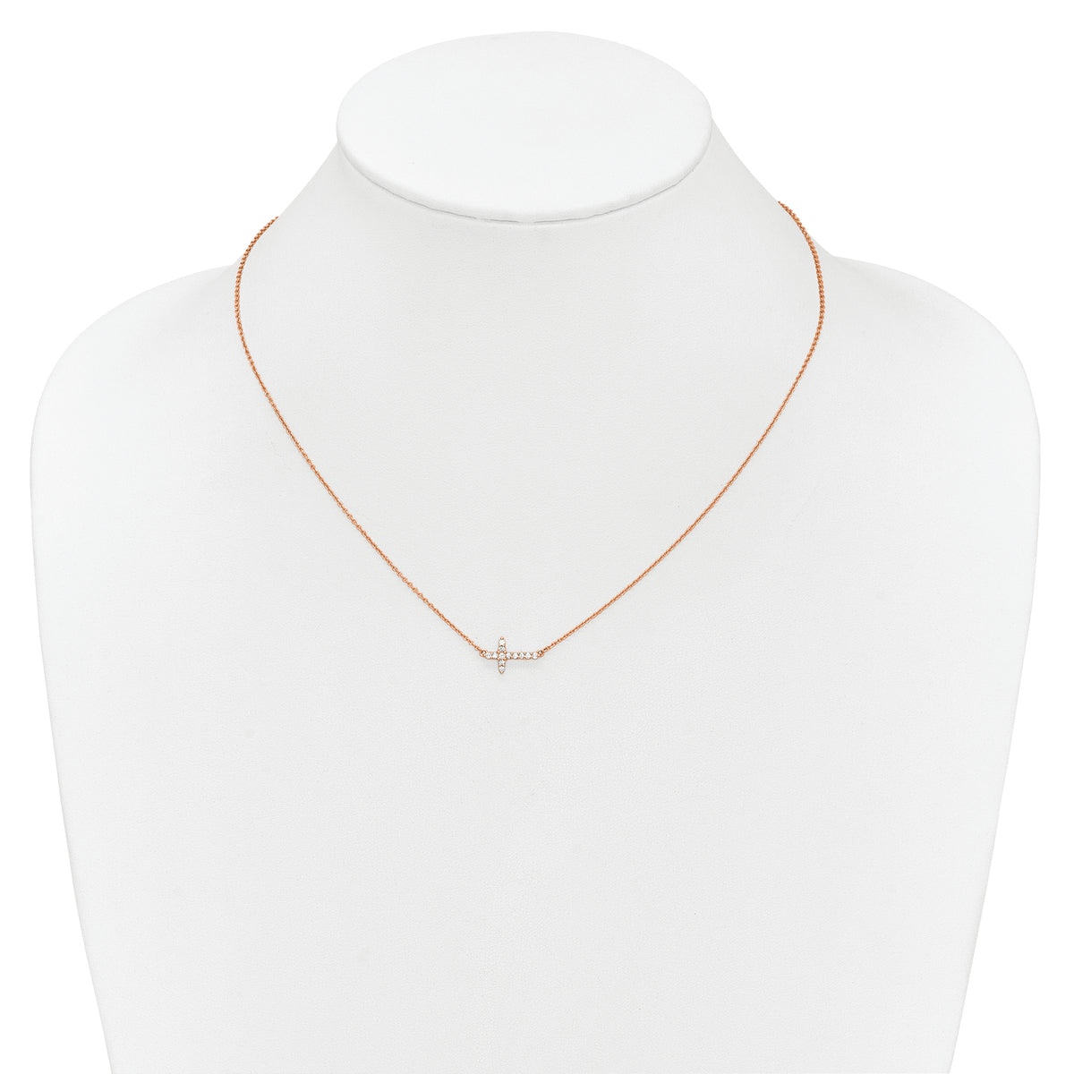 Diamond Sideways Cross Necklace - 14k Rose Gold / Diamond / 1/6 ctw.
