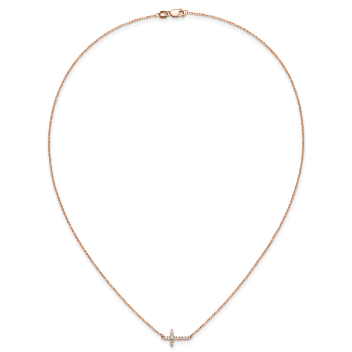 Diamond Sideways Cross Necklace - 14k Rose Gold / Diamond / 1/6 ctw.