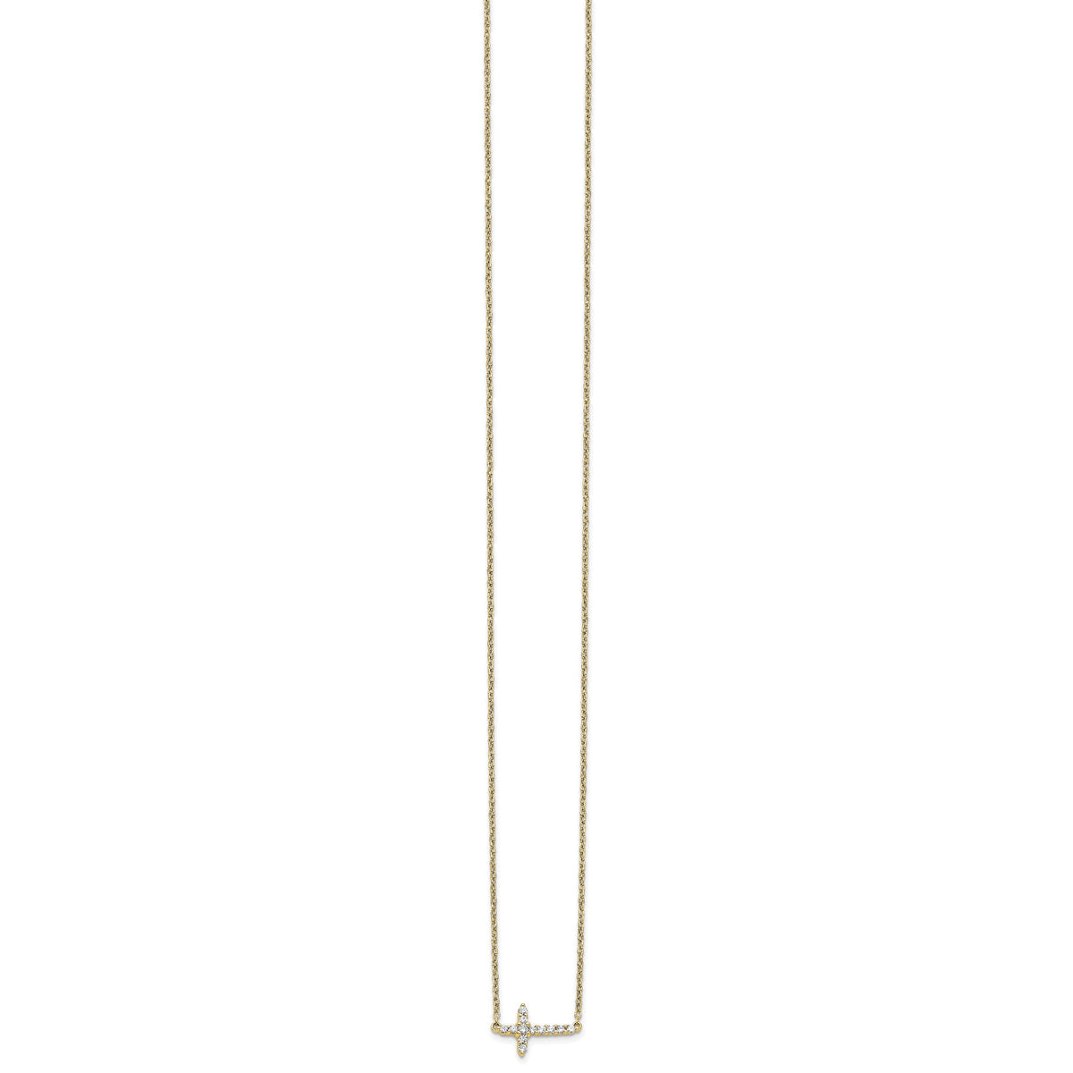 Diamond Sideways Cross Necklace - 14k Yellow Gold / Diamond / 1/6 ctw.