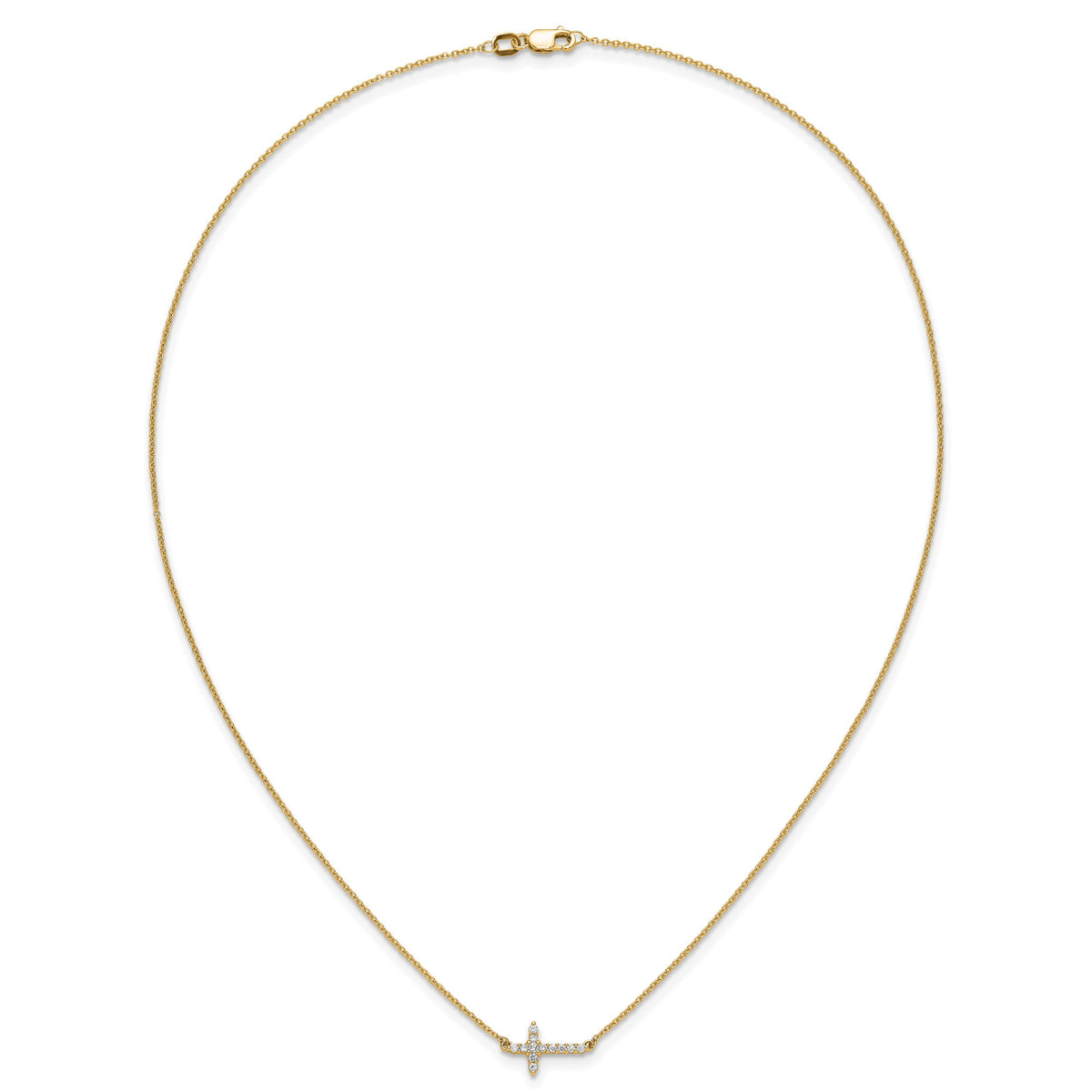 Diamond Sideways Cross Necklace - 14k Yellow Gold / Diamond / 1/6 ctw.