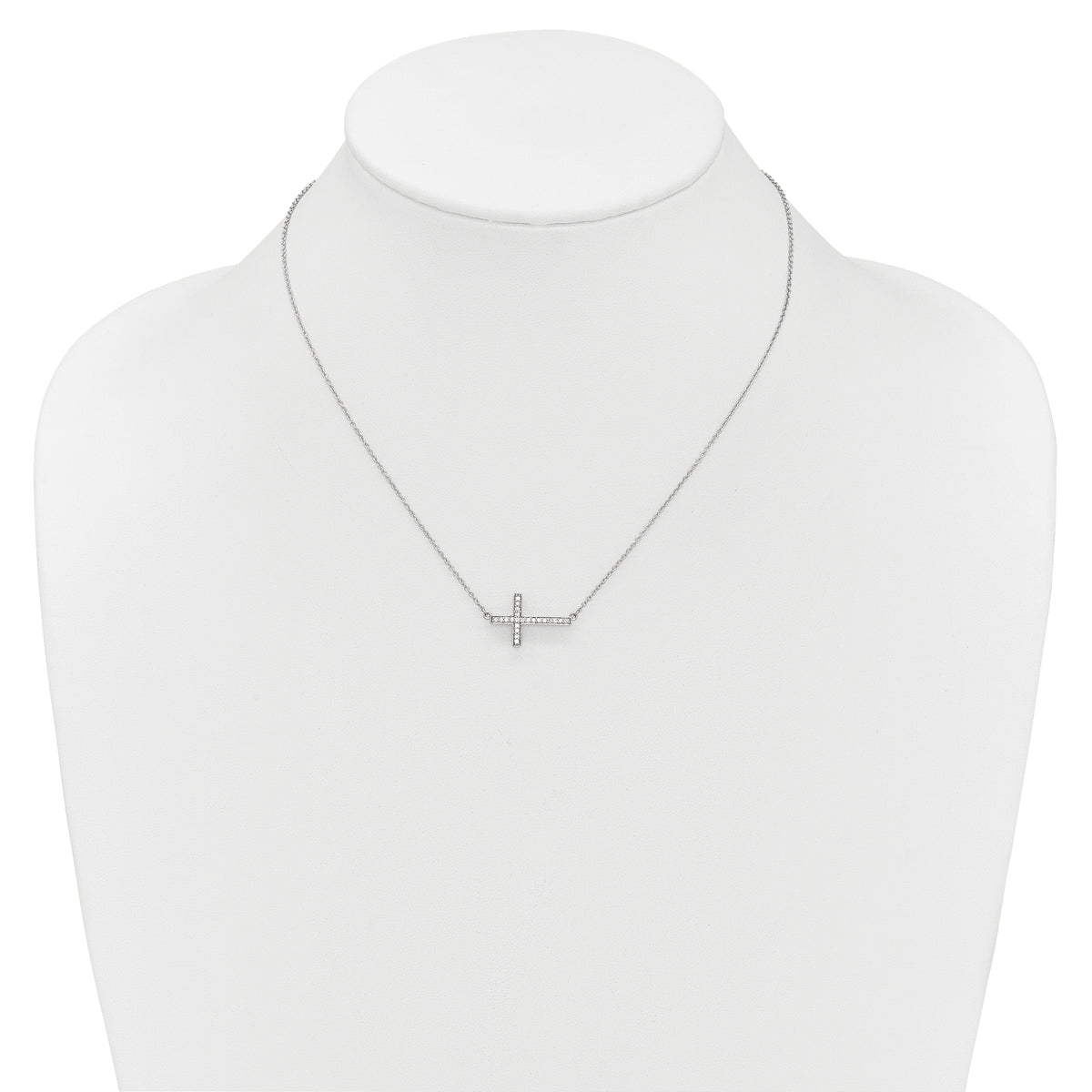 14k White Gold 1/6 carat Diamond Sideways Cross 18 inch Necklace, view 4
