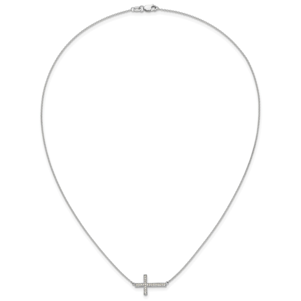 14k White Gold 1/6 carat Diamond Sideways Cross 18 inch Necklace, view 5