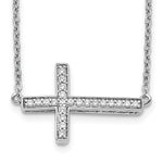 14k White Gold 1/6 carat Diamond Sideways Cross 18 inch Necklace