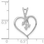 14k Gold 1/20 carat Diamond Heart Pendant, shown with a ruler for scale - 14k White Gold