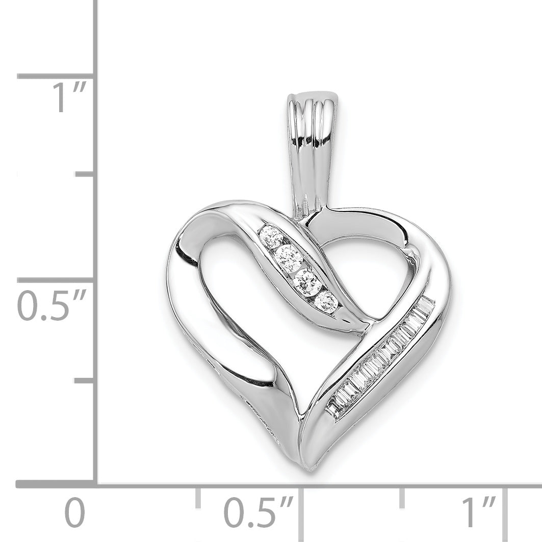 14k White Gold 1/8 carat Diamond Heart Pendant, shown with a ruler for scale