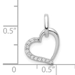 14k White Gold 1/15 carat Diamond Heart Pendant, shown with a ruler for scale