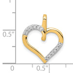 14k Yellow Gold 1/10 carat Diamond Heart Pendant, shown with a ruler for scale