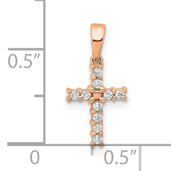 Diamond Latin Cross Pendant - 14k Rose Gold / Diamond / 1.30 mm