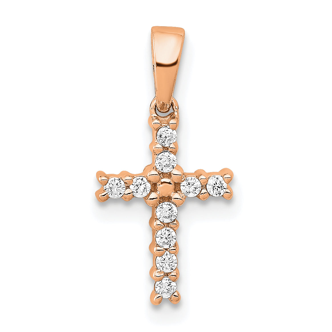 Diamond Latin Cross Pendant - 14k Rose Gold / Diamond / 1.30 mm