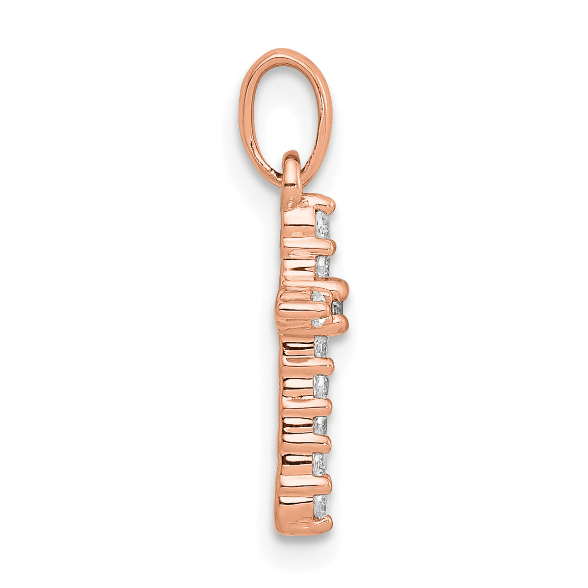 Polished Diamond Cross Pendant - 14k Rose Gold / White Diamond / 1.40 mm