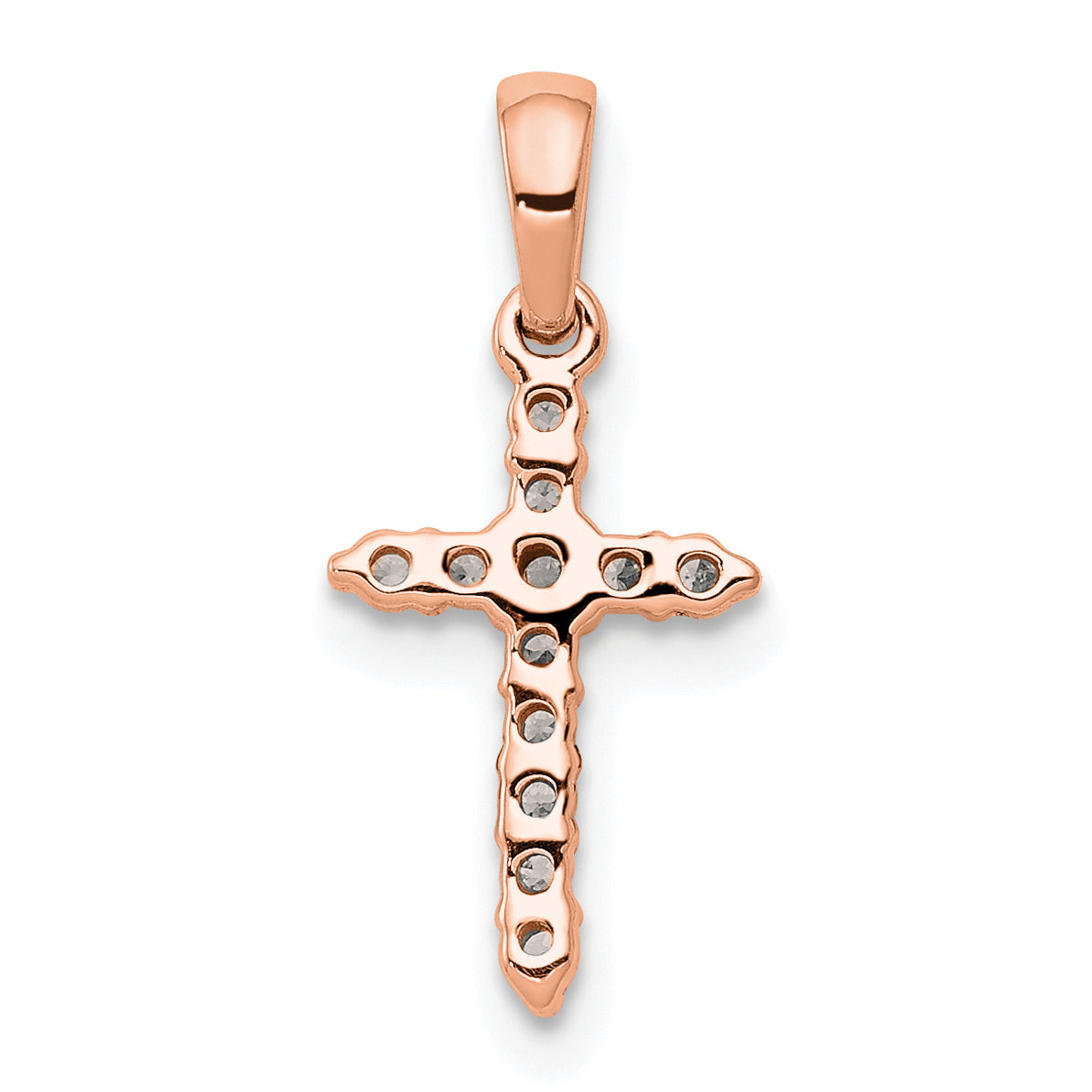 Polished Diamond Cross Pendant - 14k Rose Gold / White Diamond / 1.40 mm