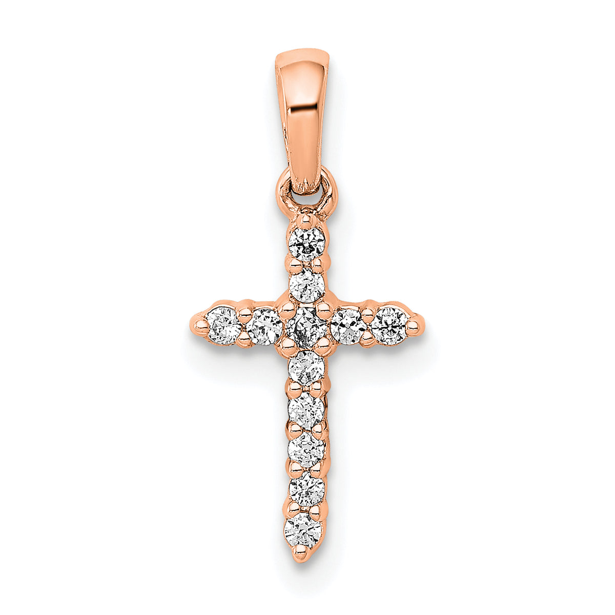 Polished Diamond Cross Pendant - 14k Rose Gold / White Diamond / 1.40 mm