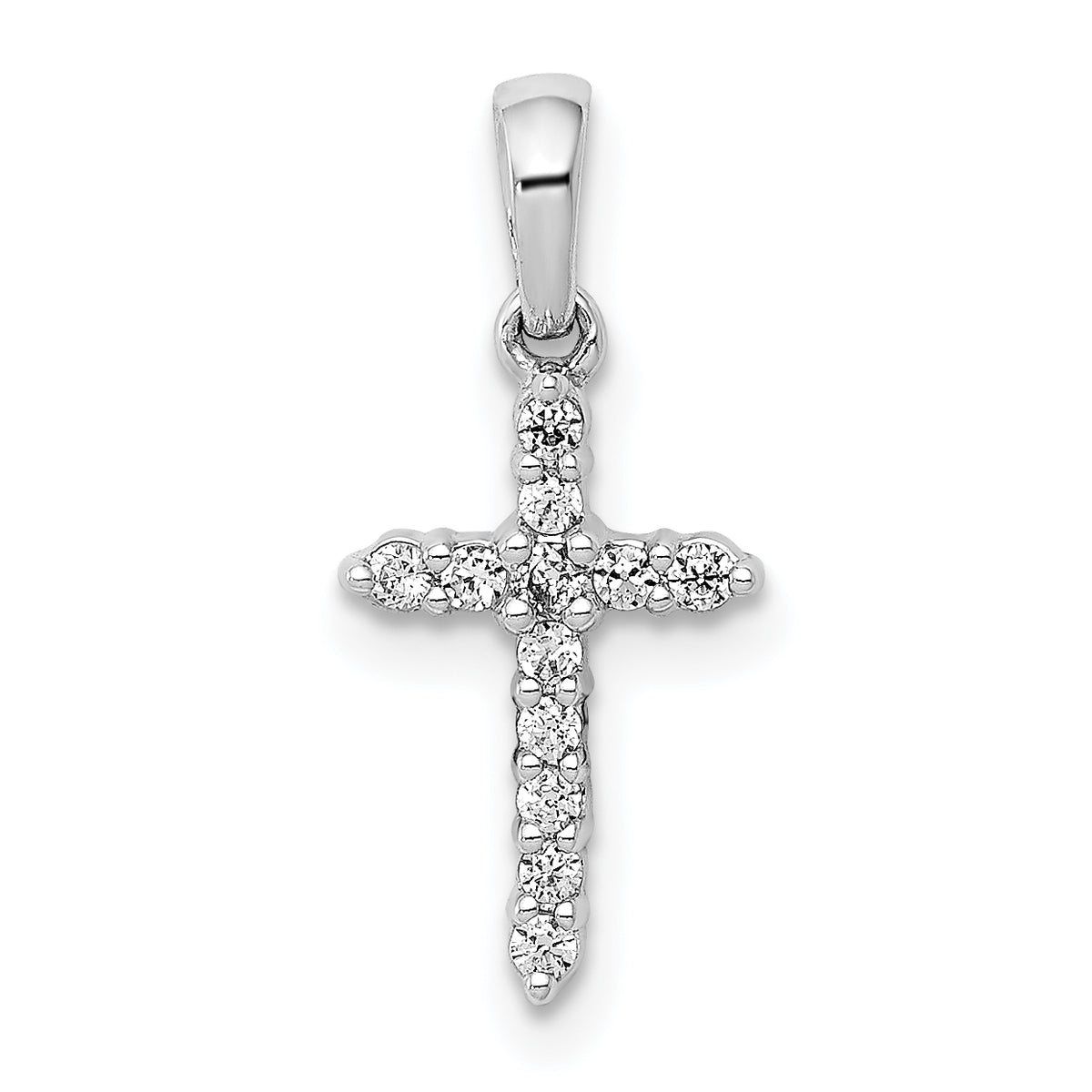 Polished Diamond Cross Pendant - 14k White Gold / Diamond / 1.40 mm