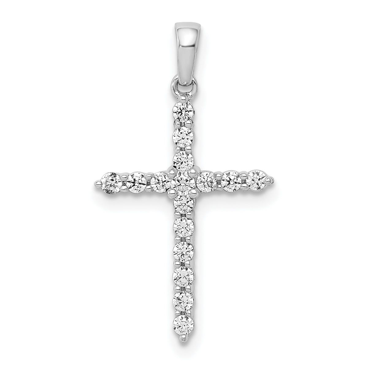 Polished Diamond Cross Pendant - 10k White Gold / None / Standard, 24x13mm