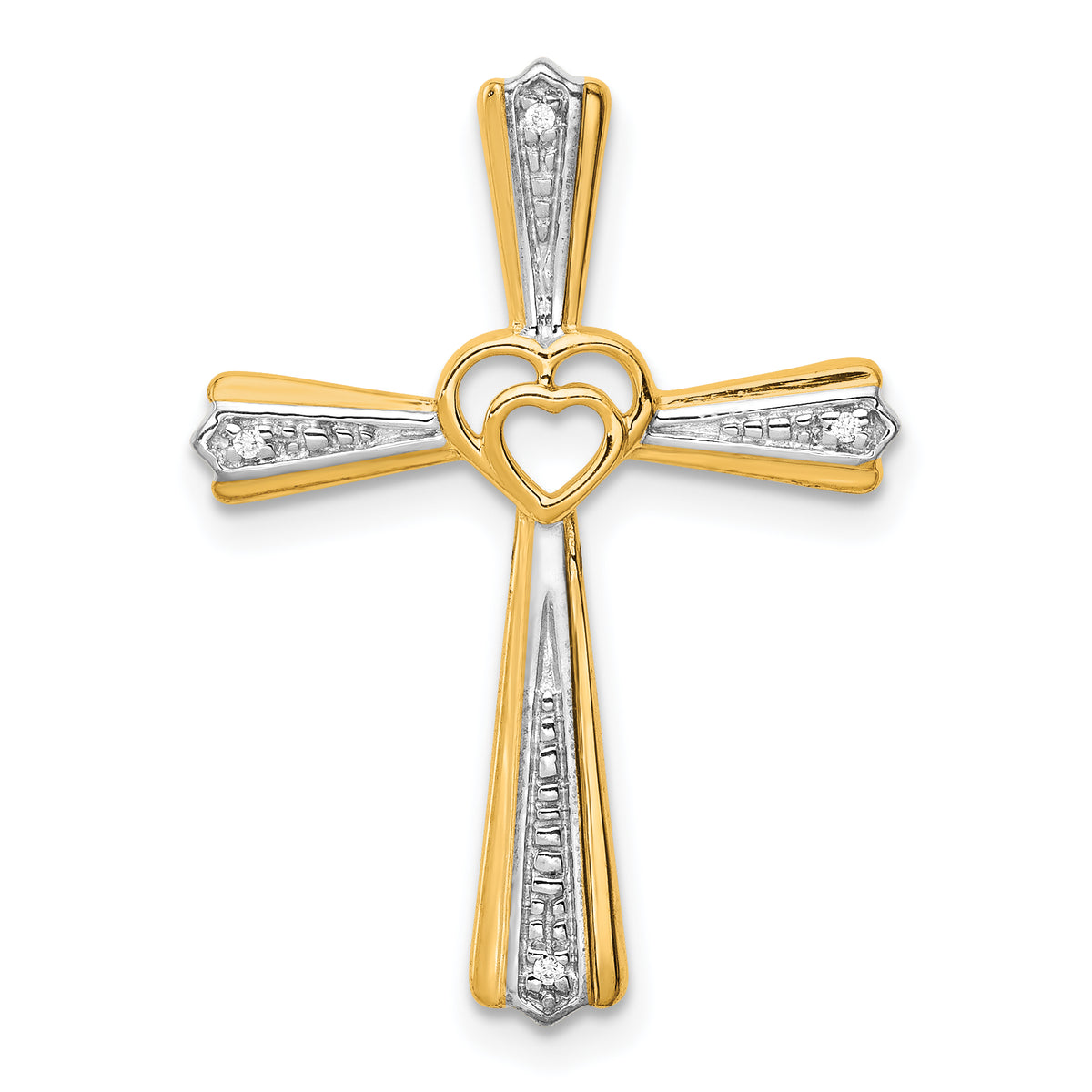 14k Gold And White Rhodium Diamond Cross Pendant