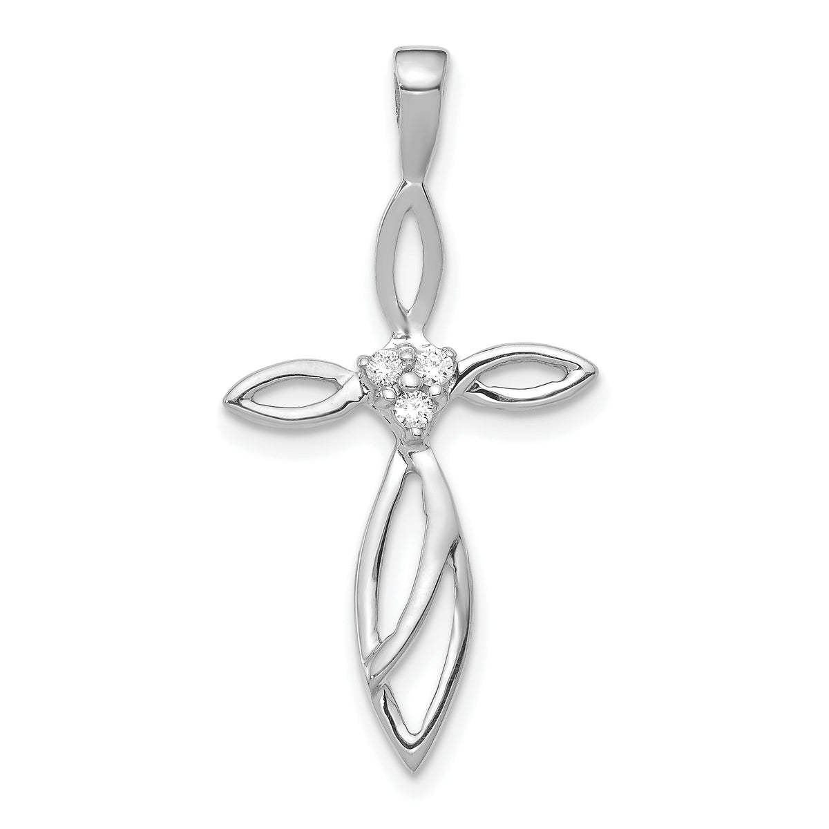 14k White Gold 3-Stone AA Diamond Cross Pendant