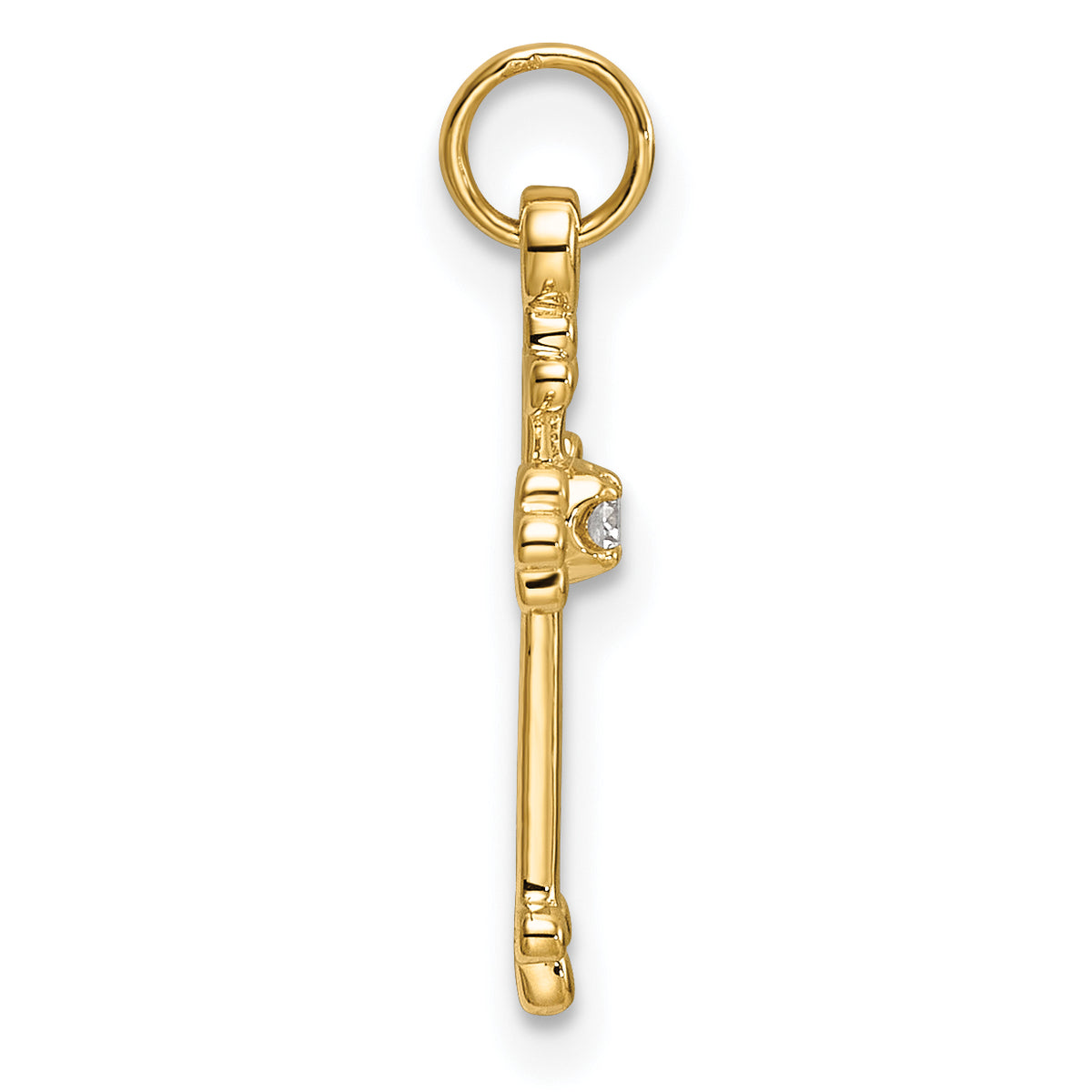 14k Yellow Gold Small Diamond Budded Cross Pendant, view 2